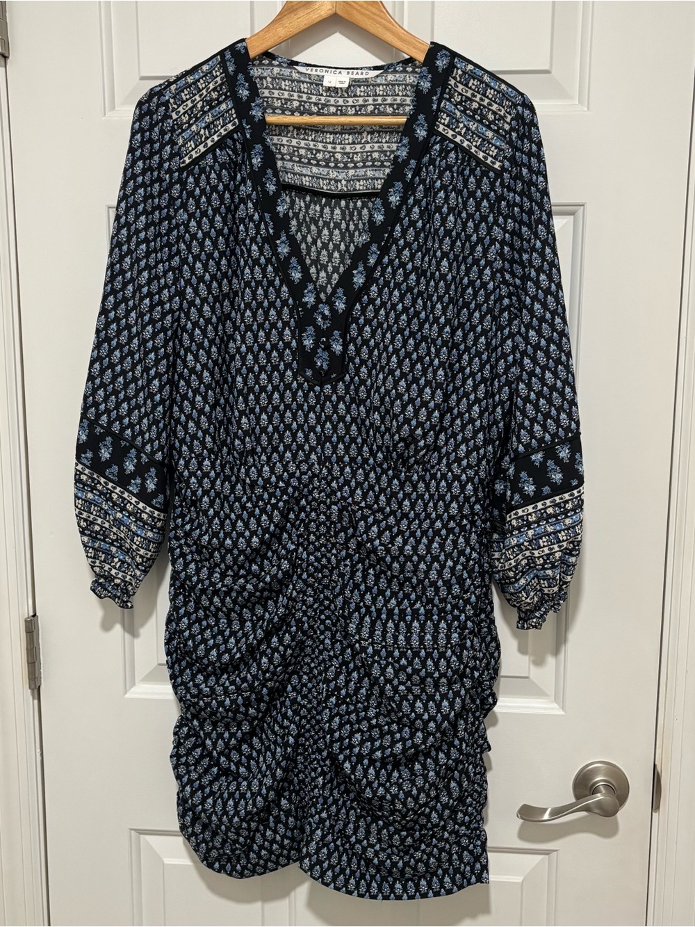 Veronica Beard Zaria Floral StretchSilk MiniDress, Black/Blue size 12 $698